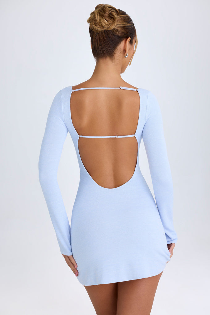 Cut-Out Long-Sleeve Mini Dress in Periwinkle Blue