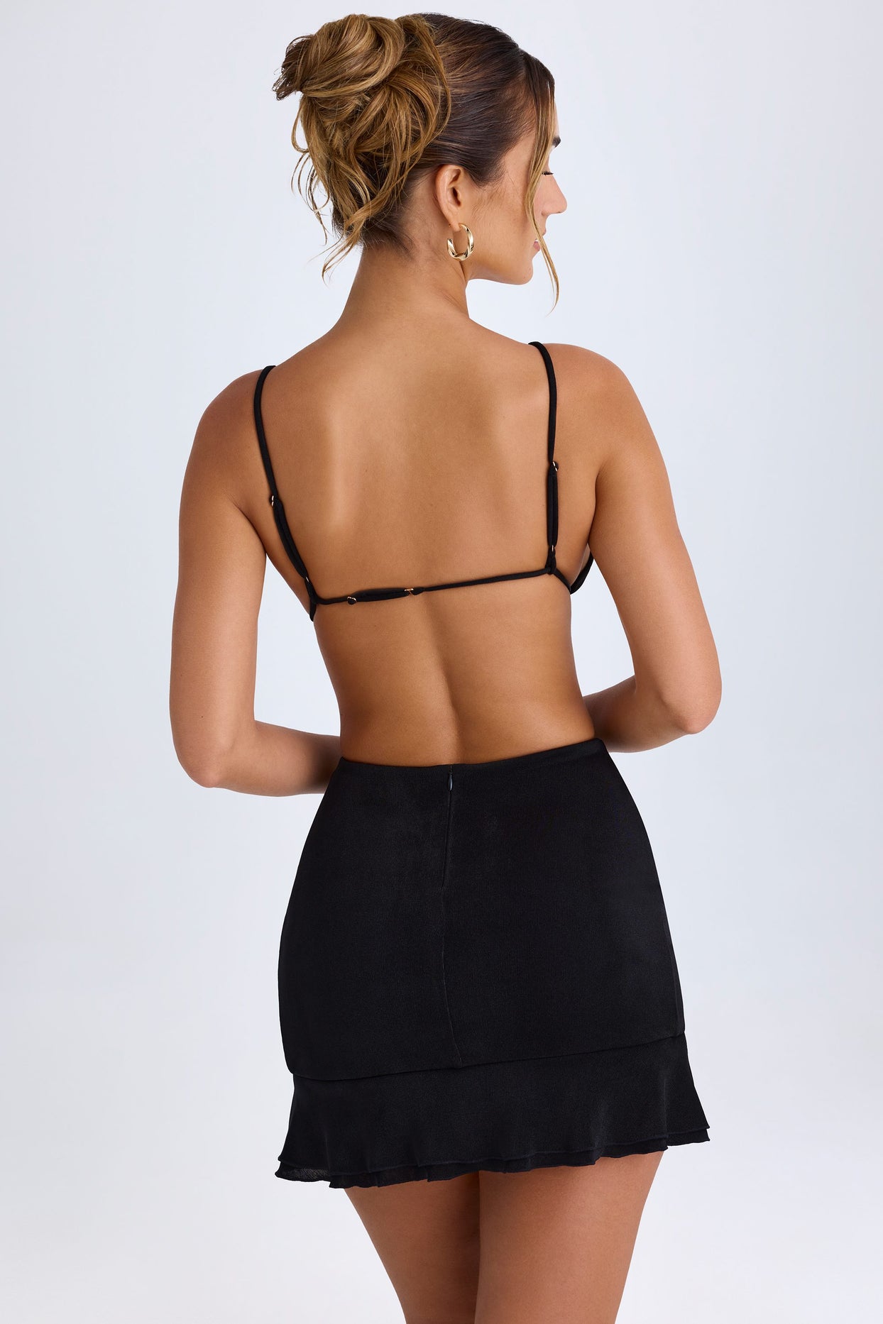 Ruffle-Trim Cut-Out Mini Dress in Black - 2