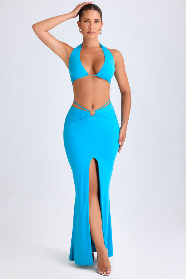 Hardware-Detail Mid-Rise Maxi Skirt in Aqua Blue - 1