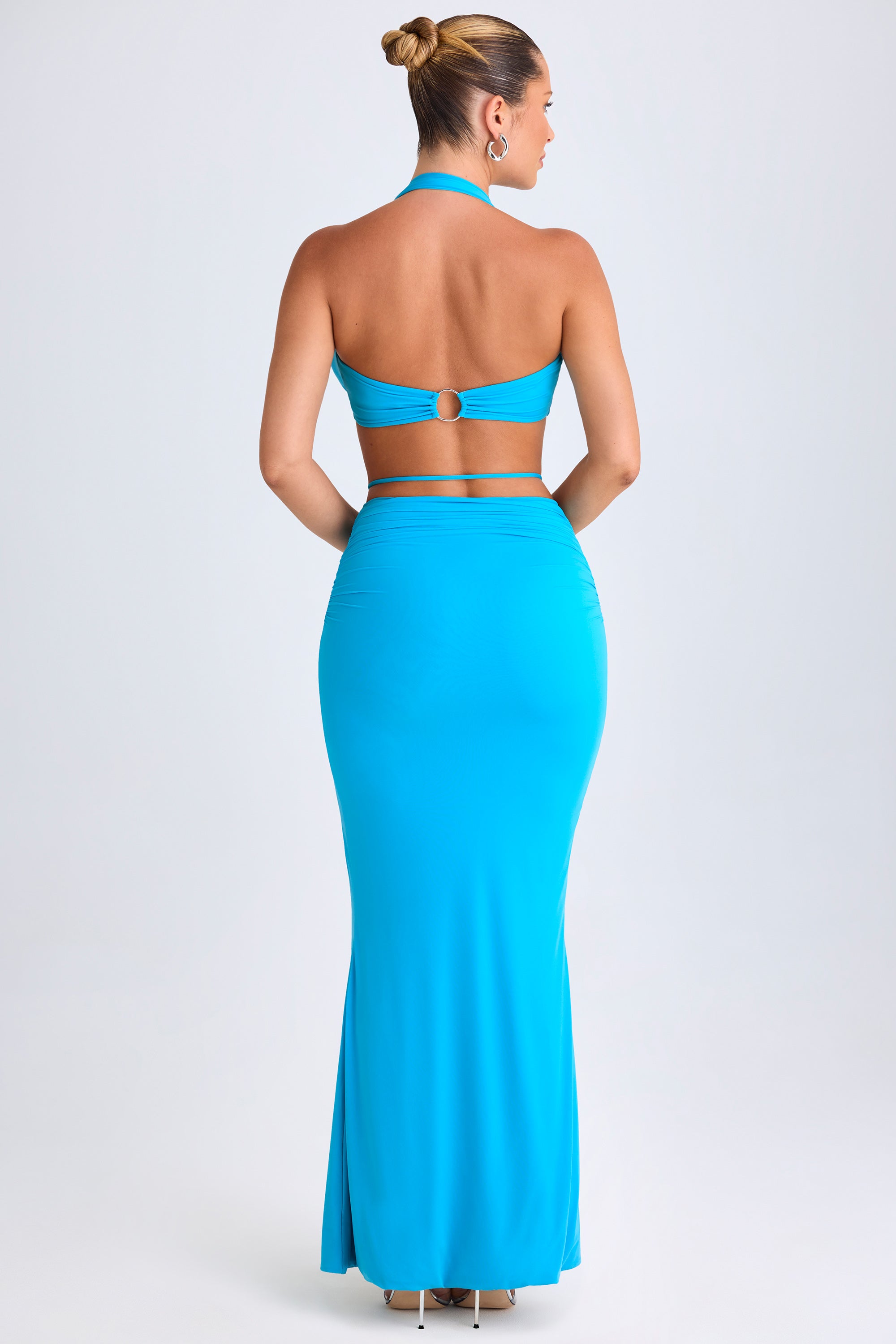 Zweena Hardware-Detail Mid-Rise Maxi Skirt in Aqua Blue | Oh Polly