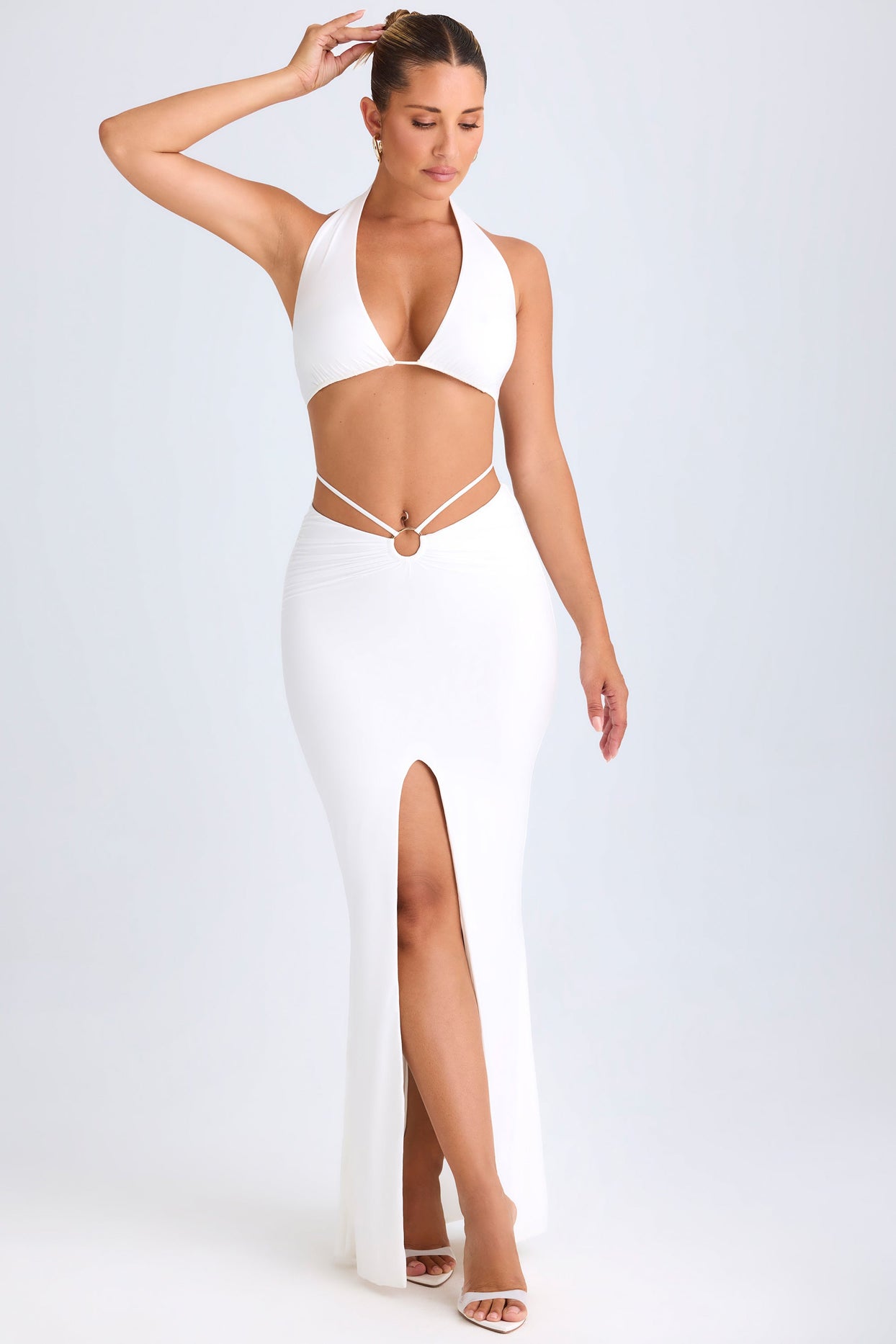 Hardware-Detail Mid-Rise Maxi Skirt in White