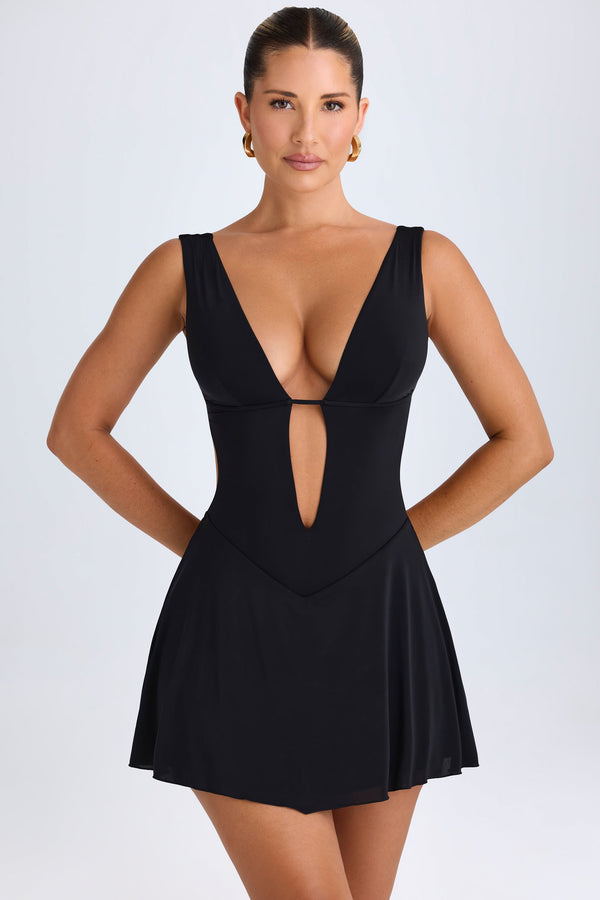 Plunge Cut-Out Mini Dress in Black - 1