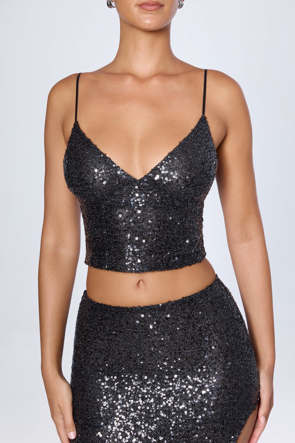 Embellished Open-Back Top in Black