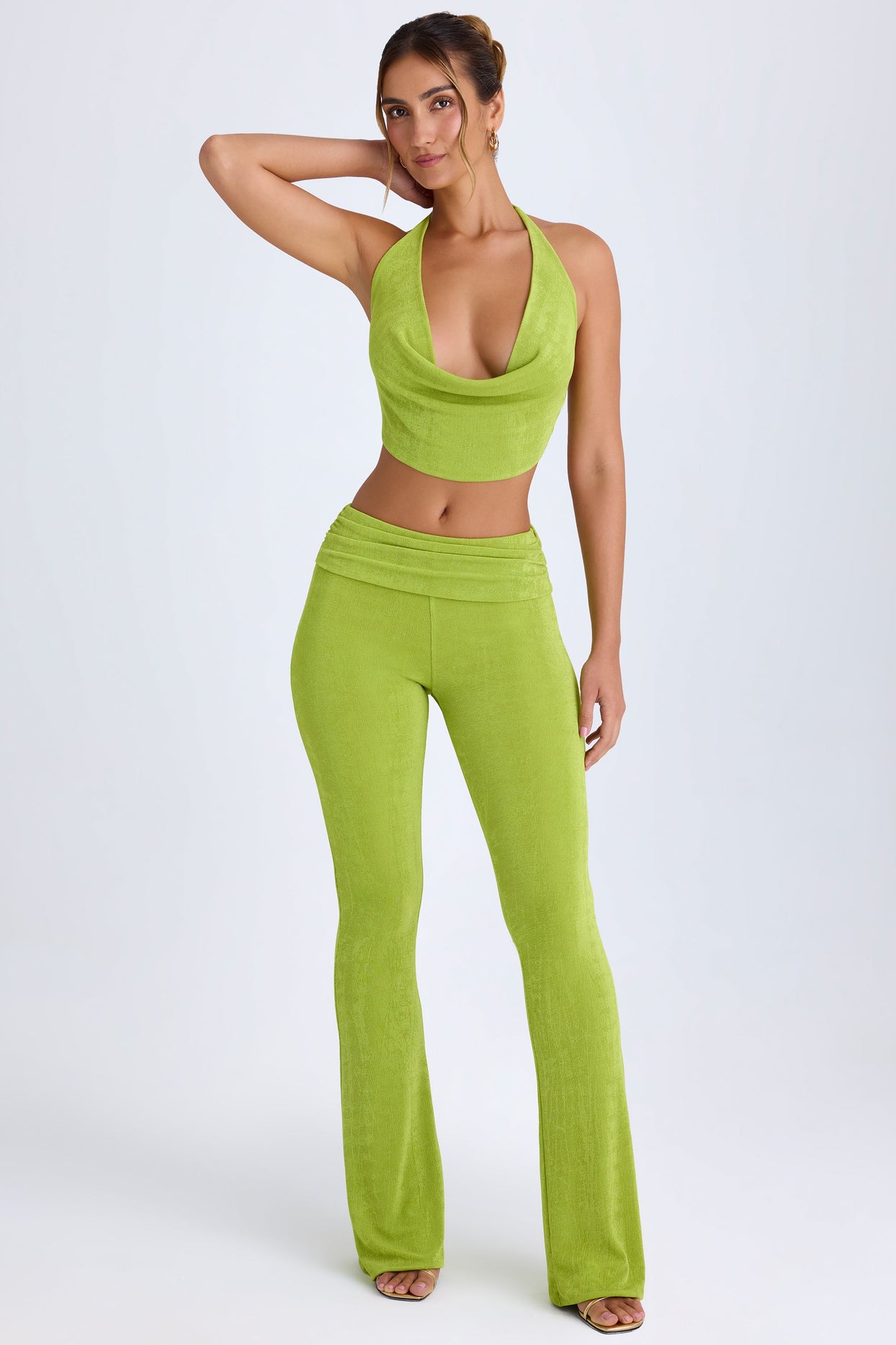 Tall Ruched Mid-Rise Trousers in Pear Green