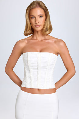 Ruched Lace-Up Corset Top in White