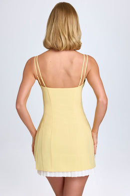 Bow-Detail Pleated Mini Dress in Pastel Yellow
