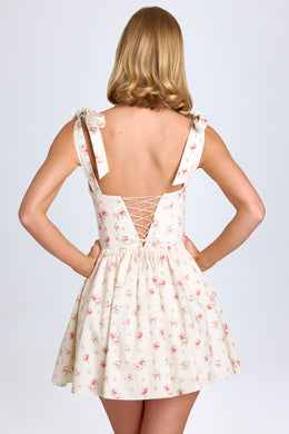 Ruched Corset Mini Dress in Small Rose Print