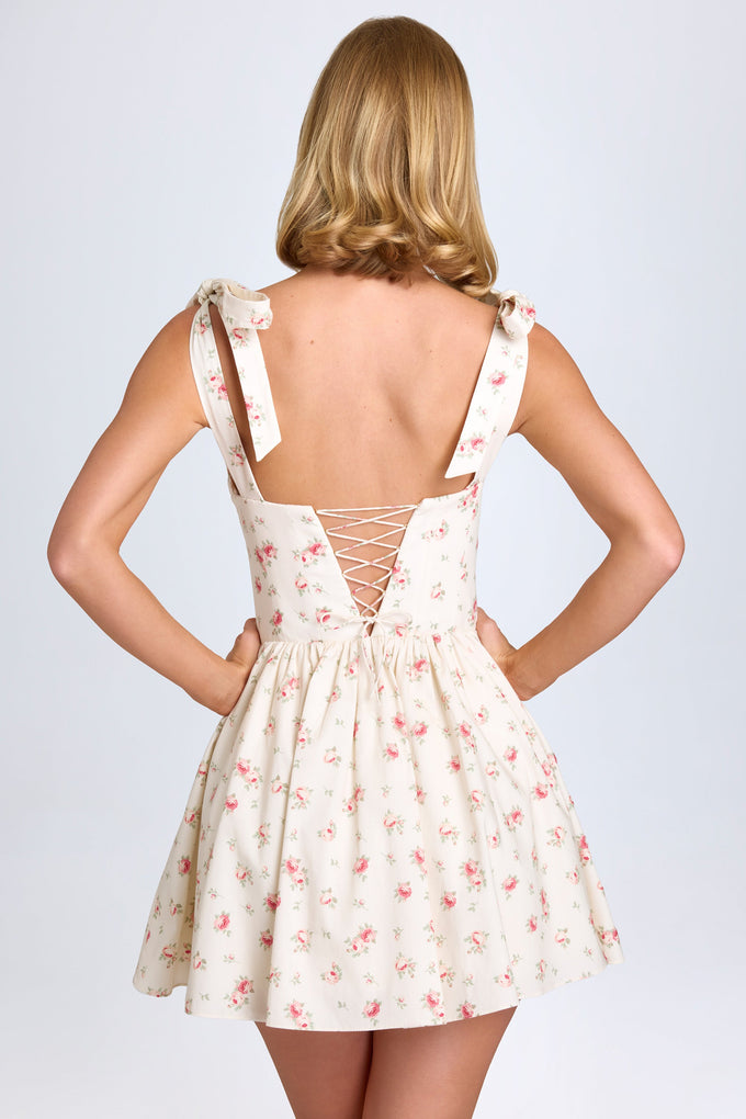 Ruched Corset Mini Dress in Small Rose Print