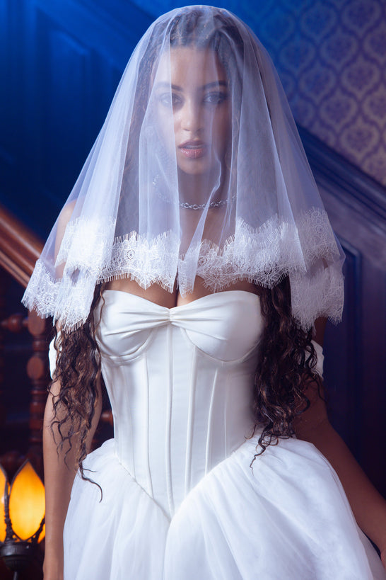 Lace-Trim Veil in White