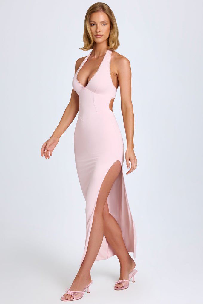 Modal Lace-Trim Halterneck Maxi Dress in Blush
