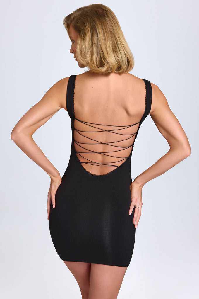 Modal Lace-Trim Bodycon Mini Dress in Black