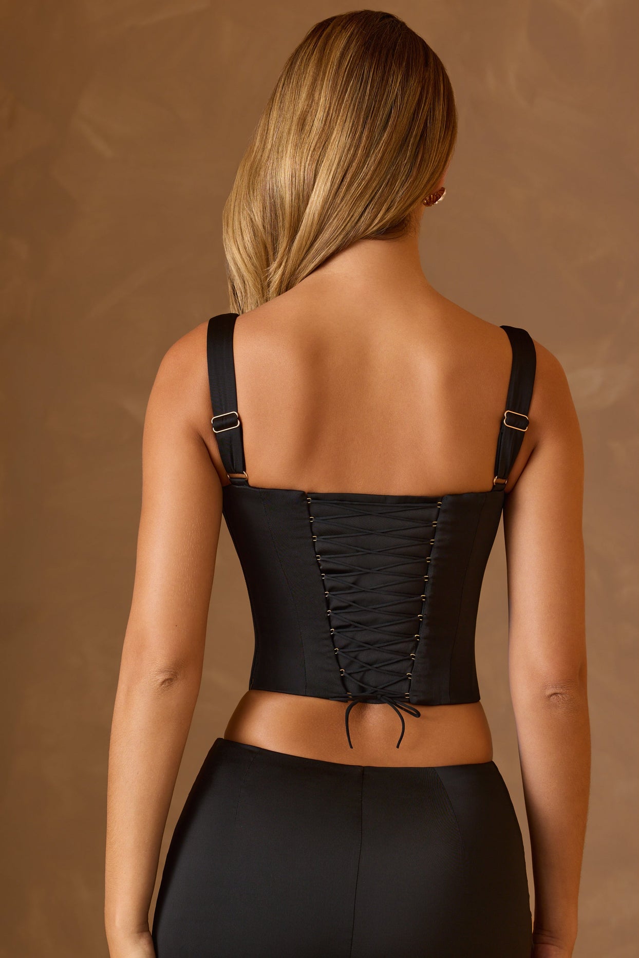 Lace-Up Corset Top in Black - Main Image