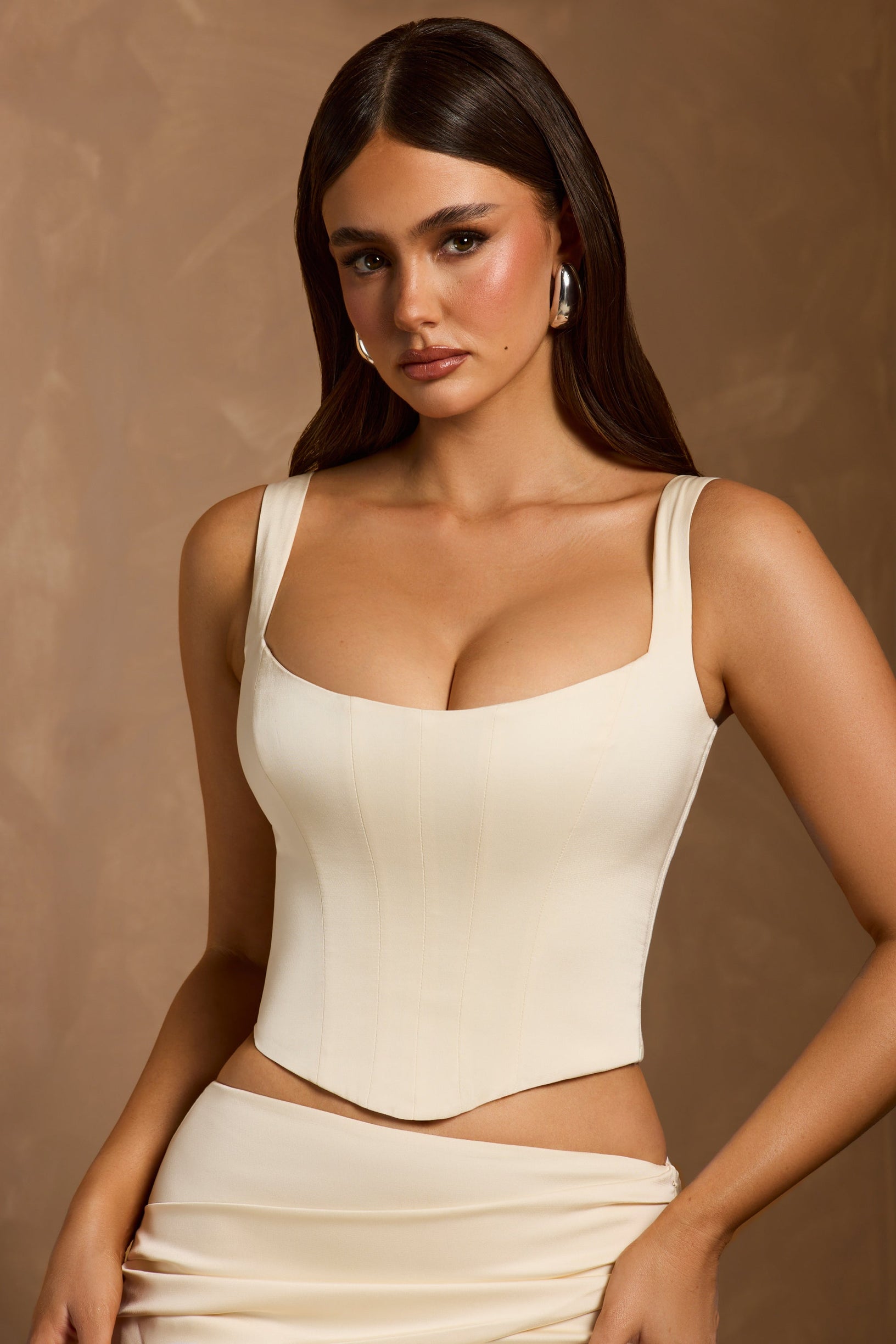Lace-Up Corset Top in Ivory - 1