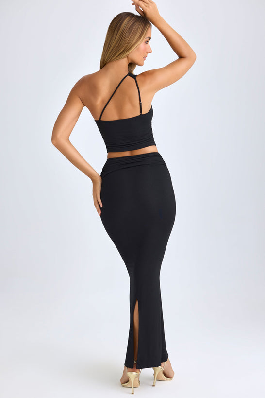 Modal Twist-Front Maxi Skirt in Black