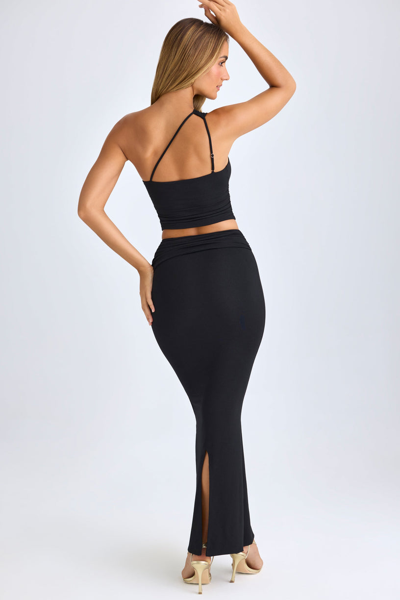 Modal Twist-Front Maxi Skirt in Black - 2