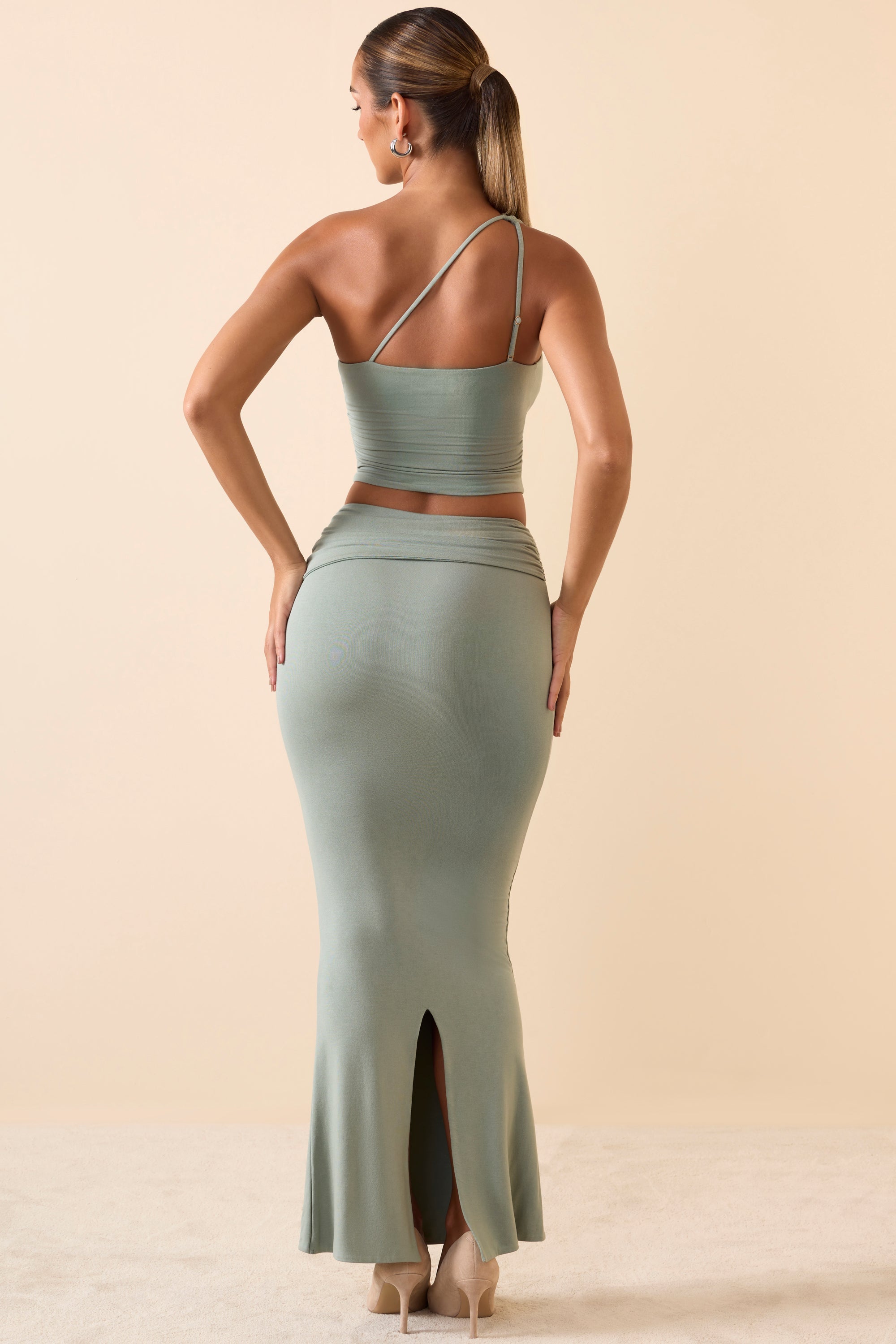 Modal Twist-Front Maxi Skirt in Smoke Green