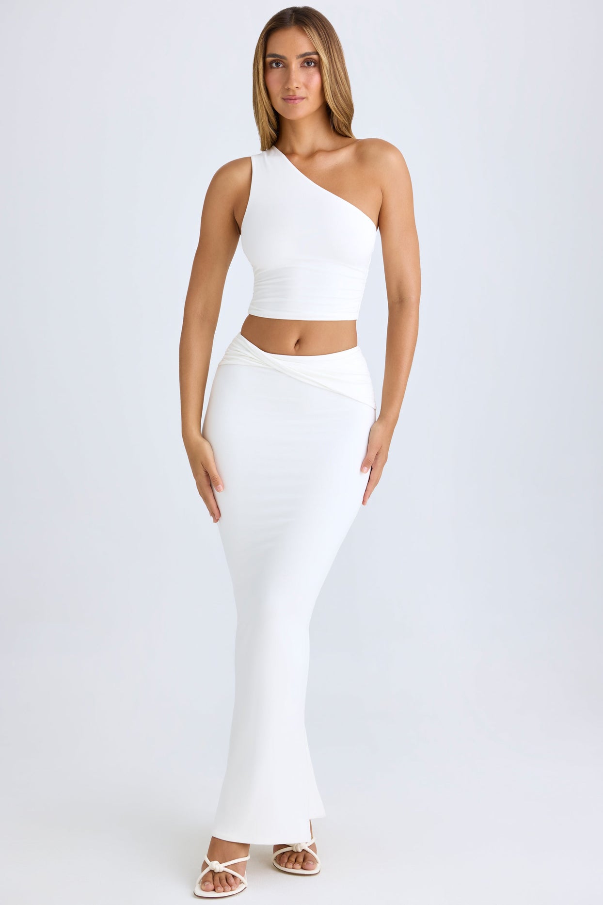 Modal Twist-Front Maxi Skirt in White