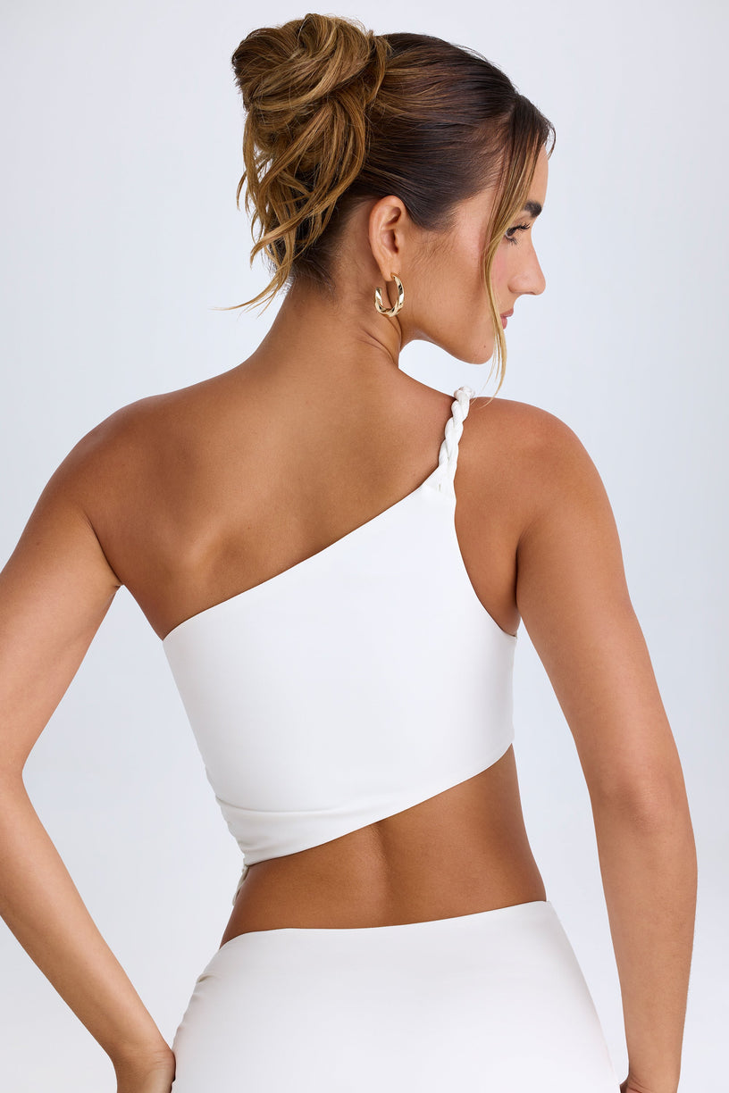 Ruched Asymmetric Crop Top in White - 2