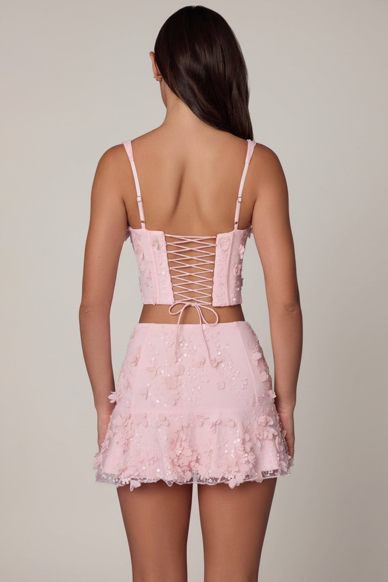 Embellished Mid-Rise A-Line Mini Skirt in Soft Pink - 5