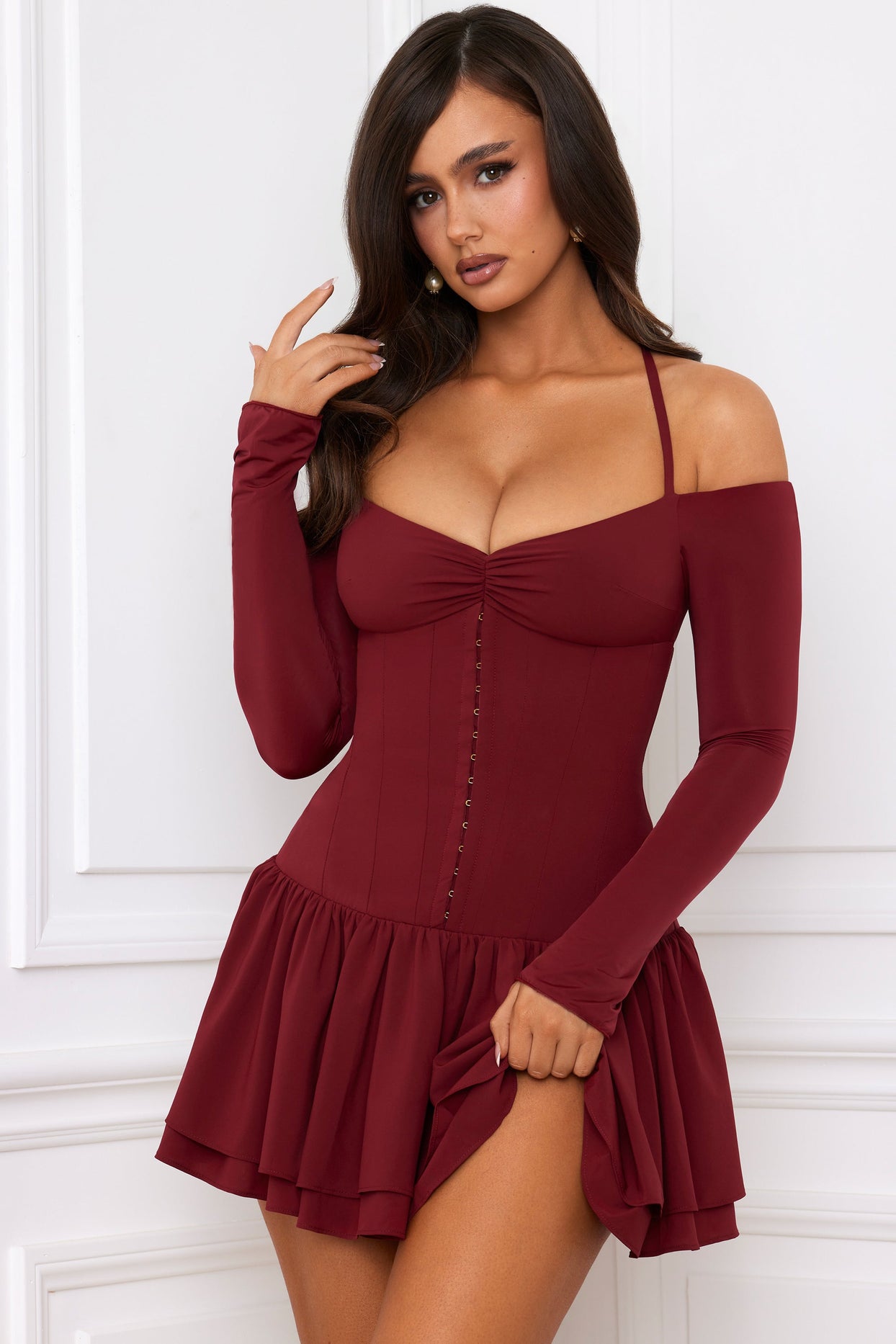 Oh Polly Off Shoulder Open Back Dress Off-Shoulder Tiered Corset