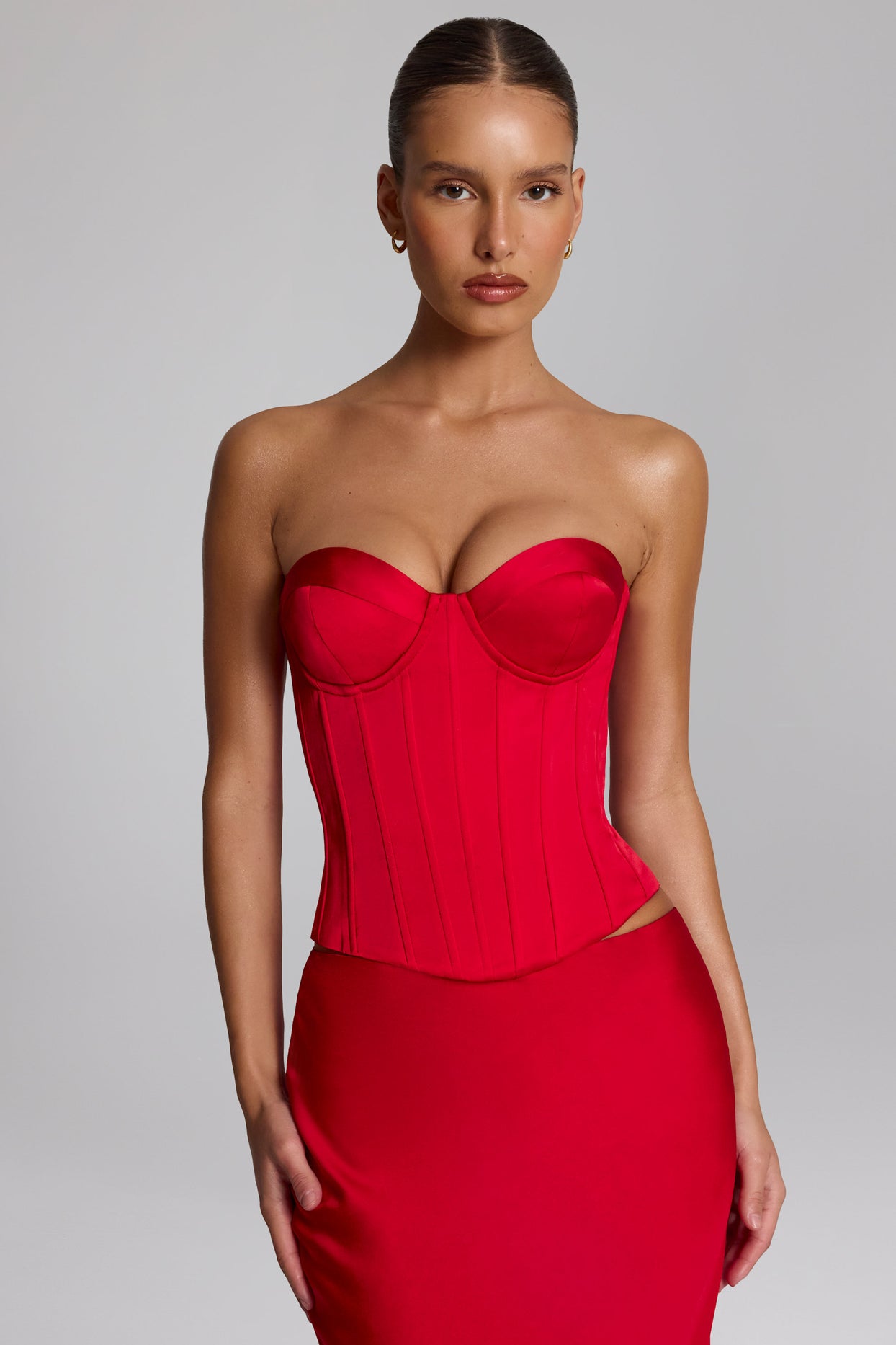 Lace-Up Corset Top in Fire Red - 1