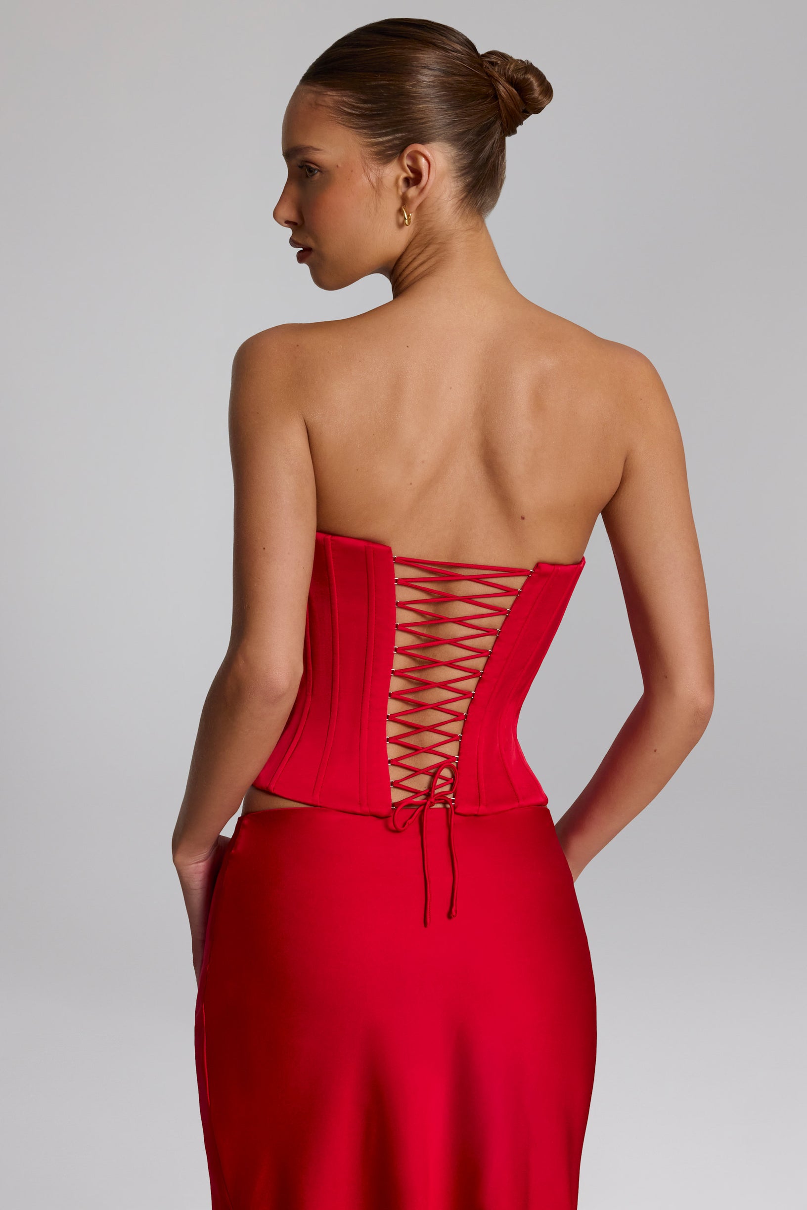 Lace-Up Corset Top in Fire Red - 2