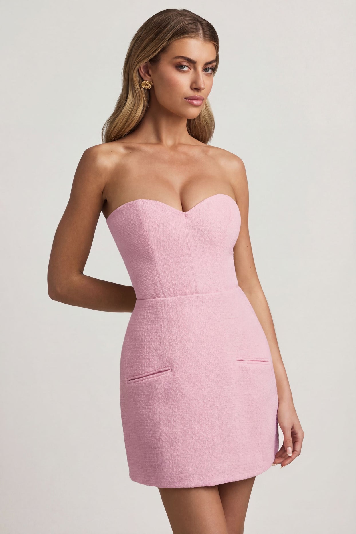 Sweetheart-Neck Strapless Structured Mini Dress in Soft Pink - 5