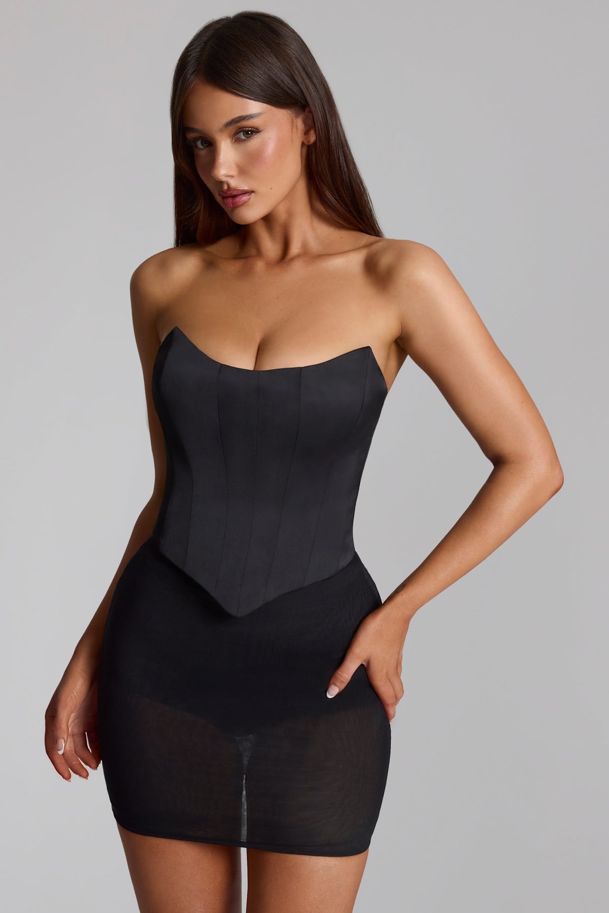 Satin Lace-Up Corset Top in Black