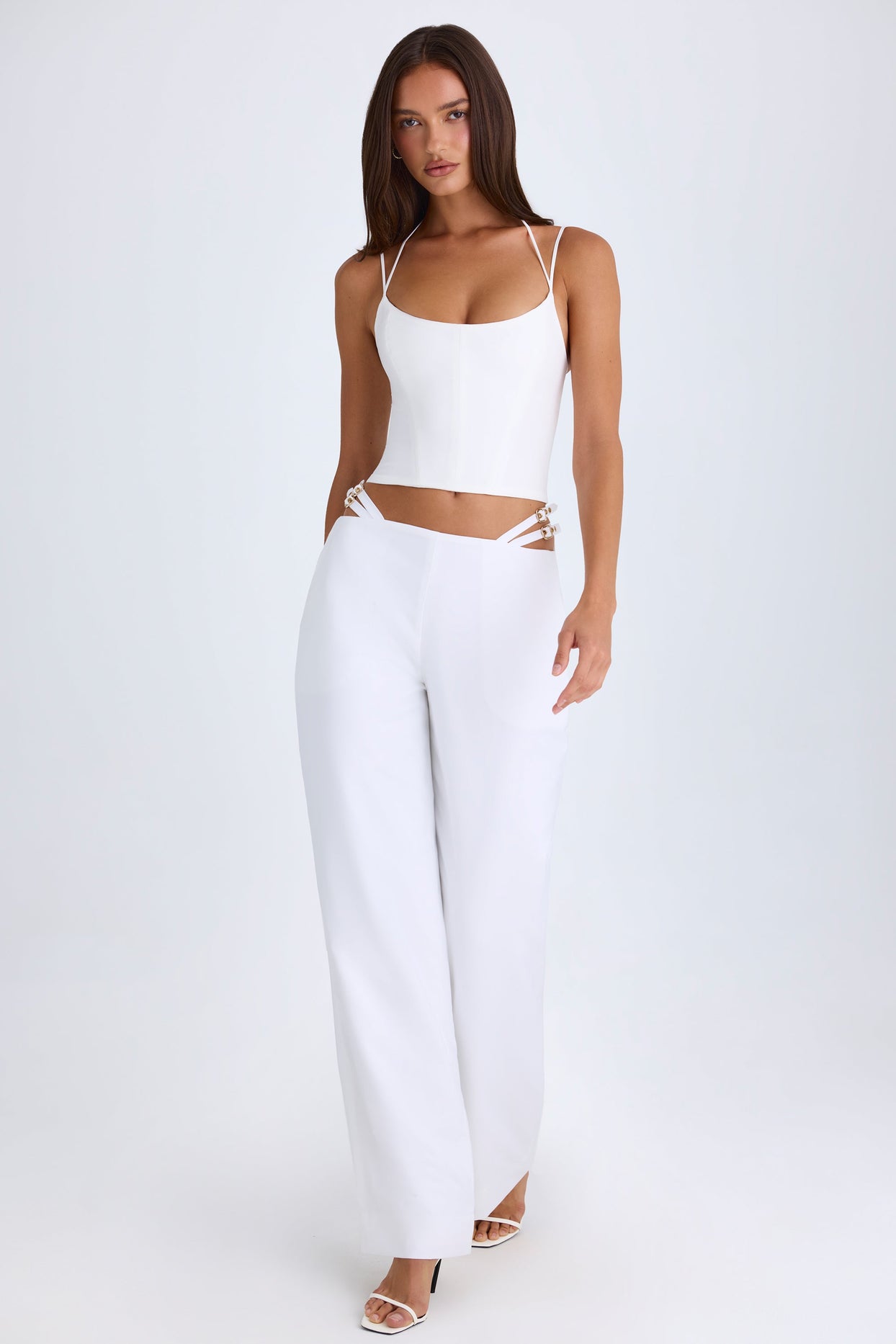 Tall Belted Cut-Out Wide-Leg Trousers in White