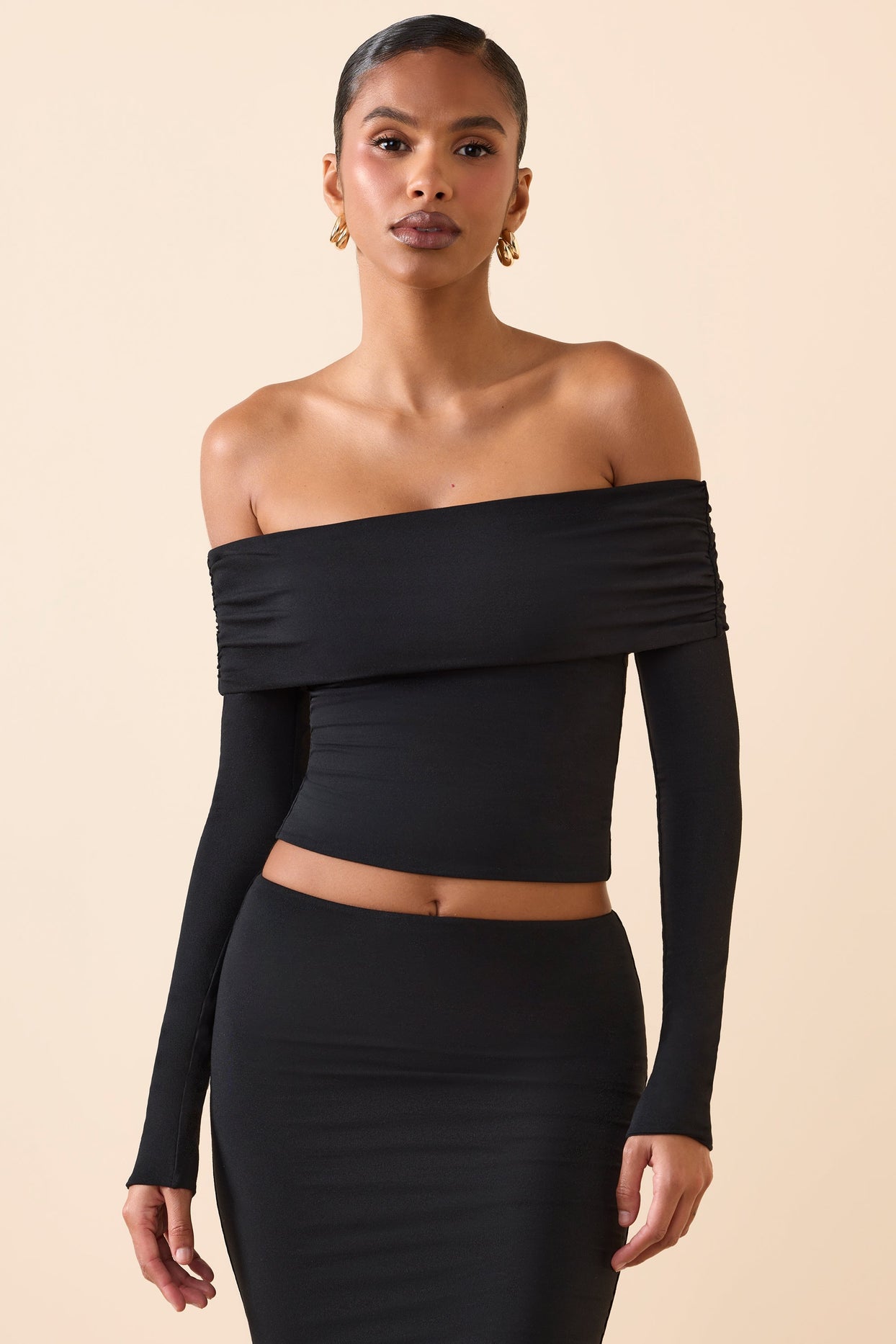 Modal Off-Shoulder Long-Sleeve Top in Black