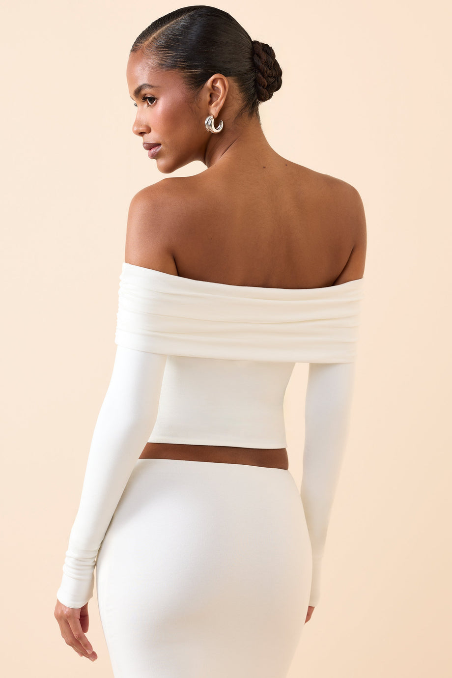 Modal Off-Shoulder Long-Sleeve Top in White