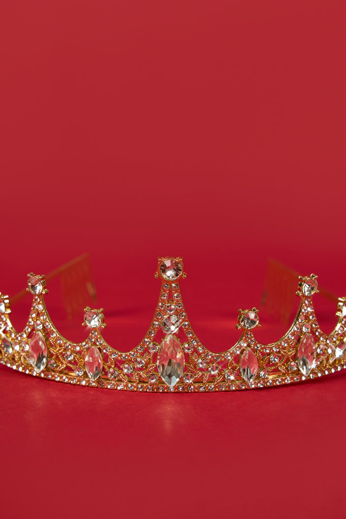 Crystal-Embellished Tiara in Gold Tone