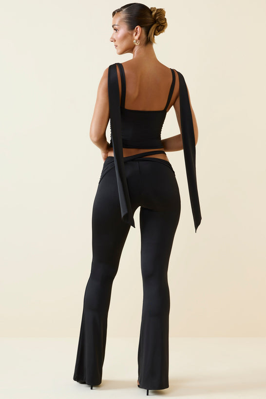 Cut-Out Mid-Rise Flared Trousers in Black