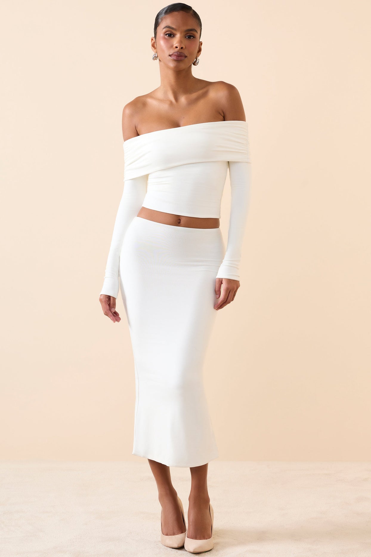 Modal Mid-Rise Midaxi Skirt in White