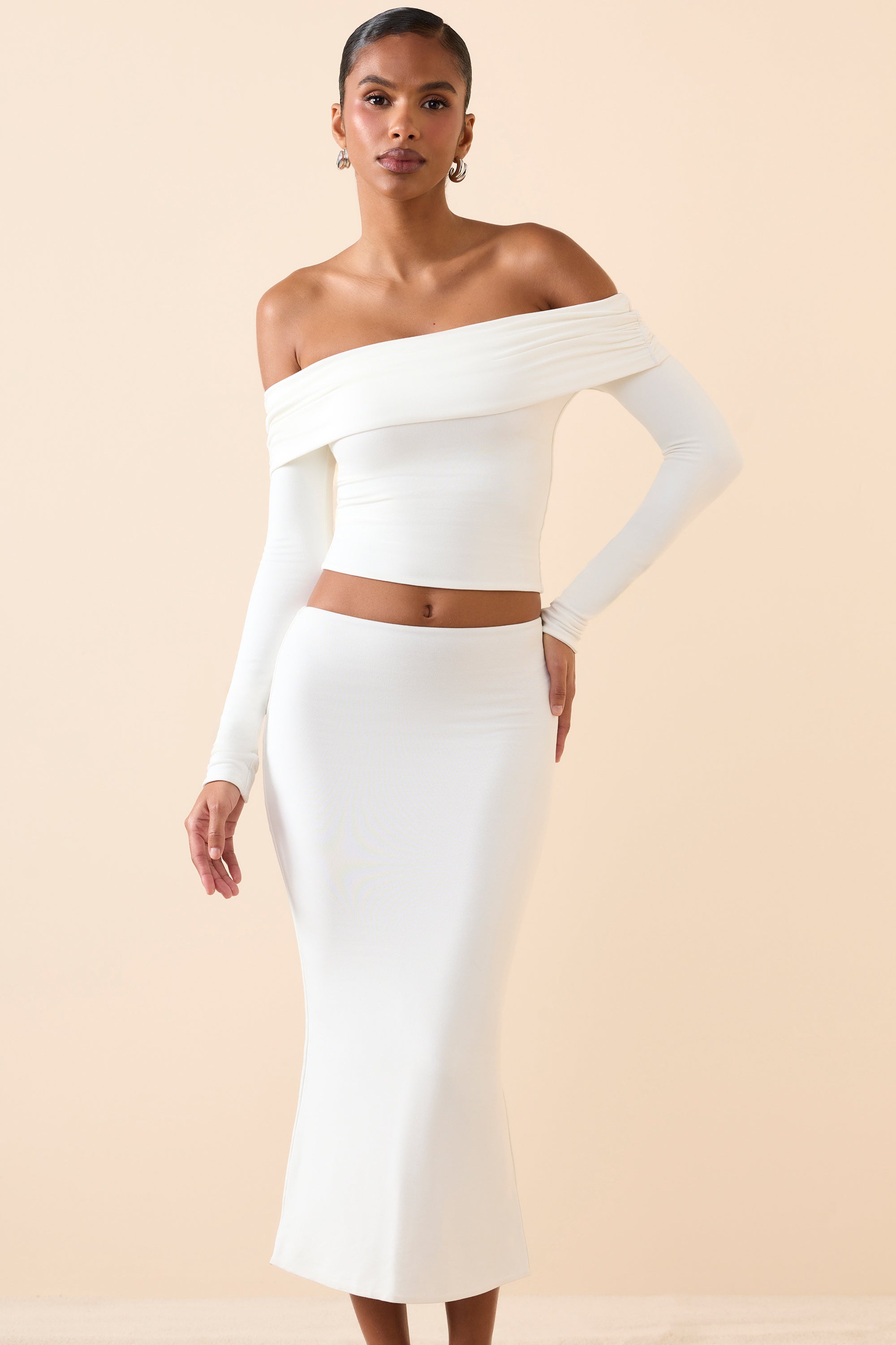 Modal Mid-Rise Midaxi Skirt in White