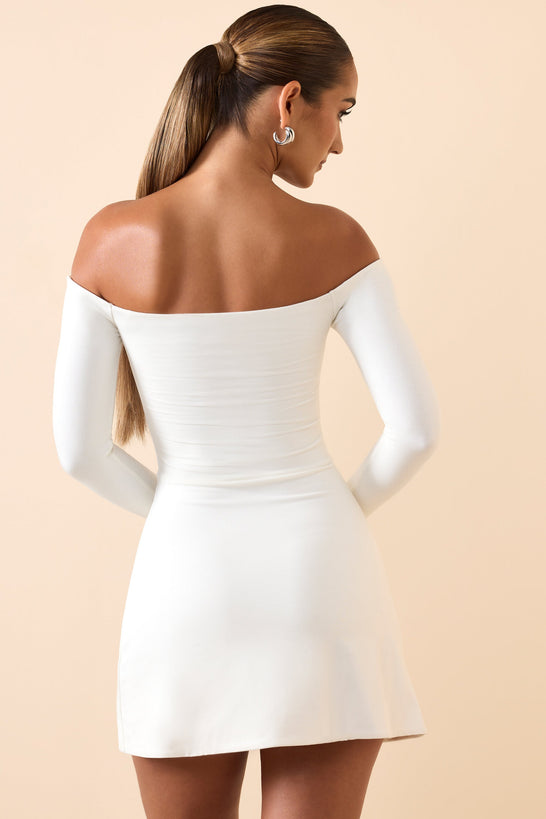 Modal Cut-Out Off-Shoulder A-Line Mini Dress in White