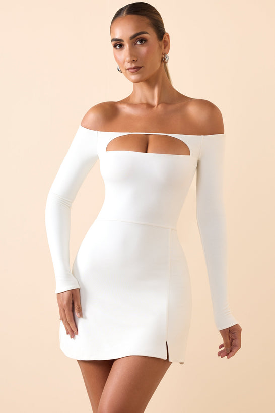 Modal Cut-Out Off-Shoulder A-Line Mini Dress in White