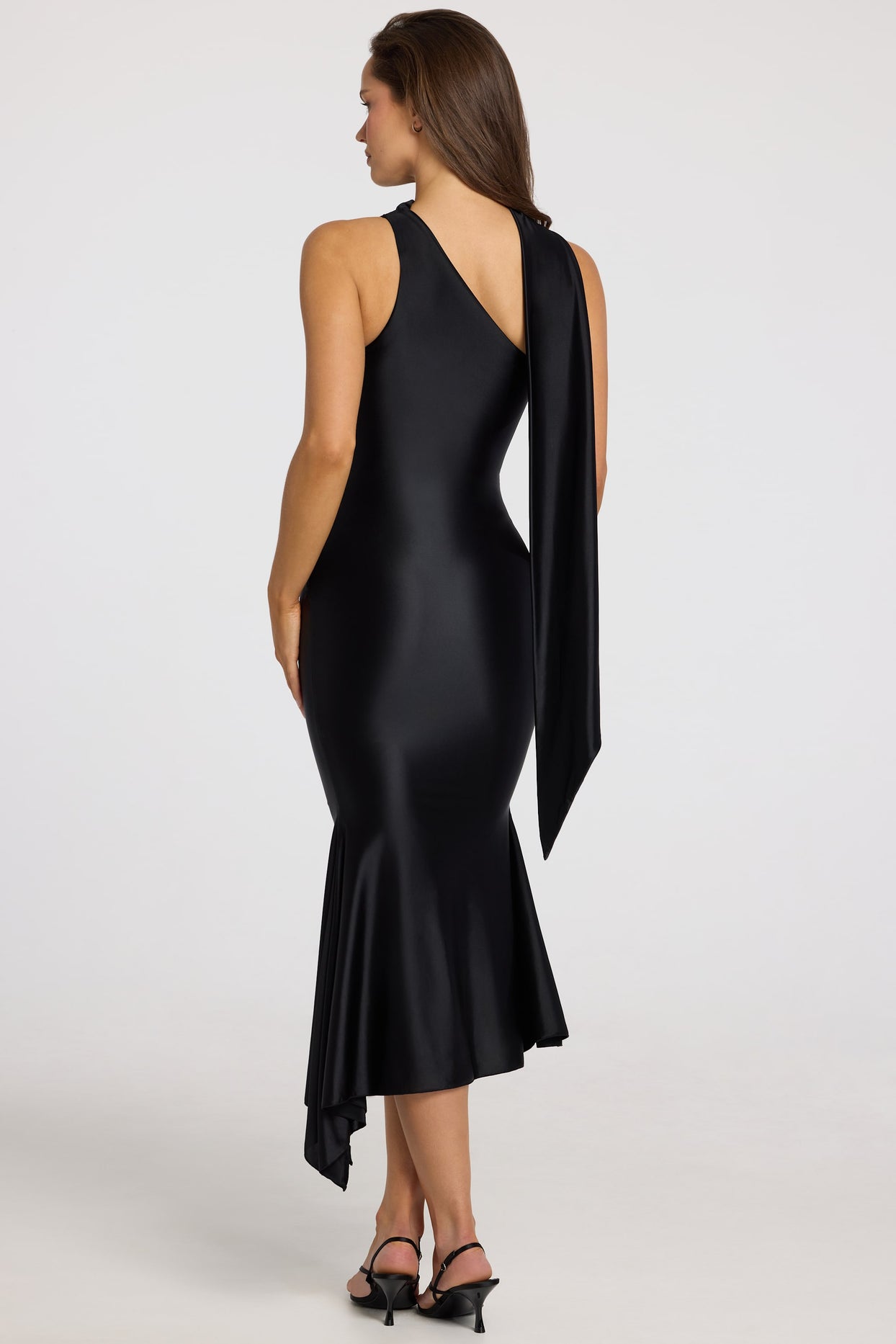 Asymmetric Scarf-Detail Midaxi Dress in Black - 6