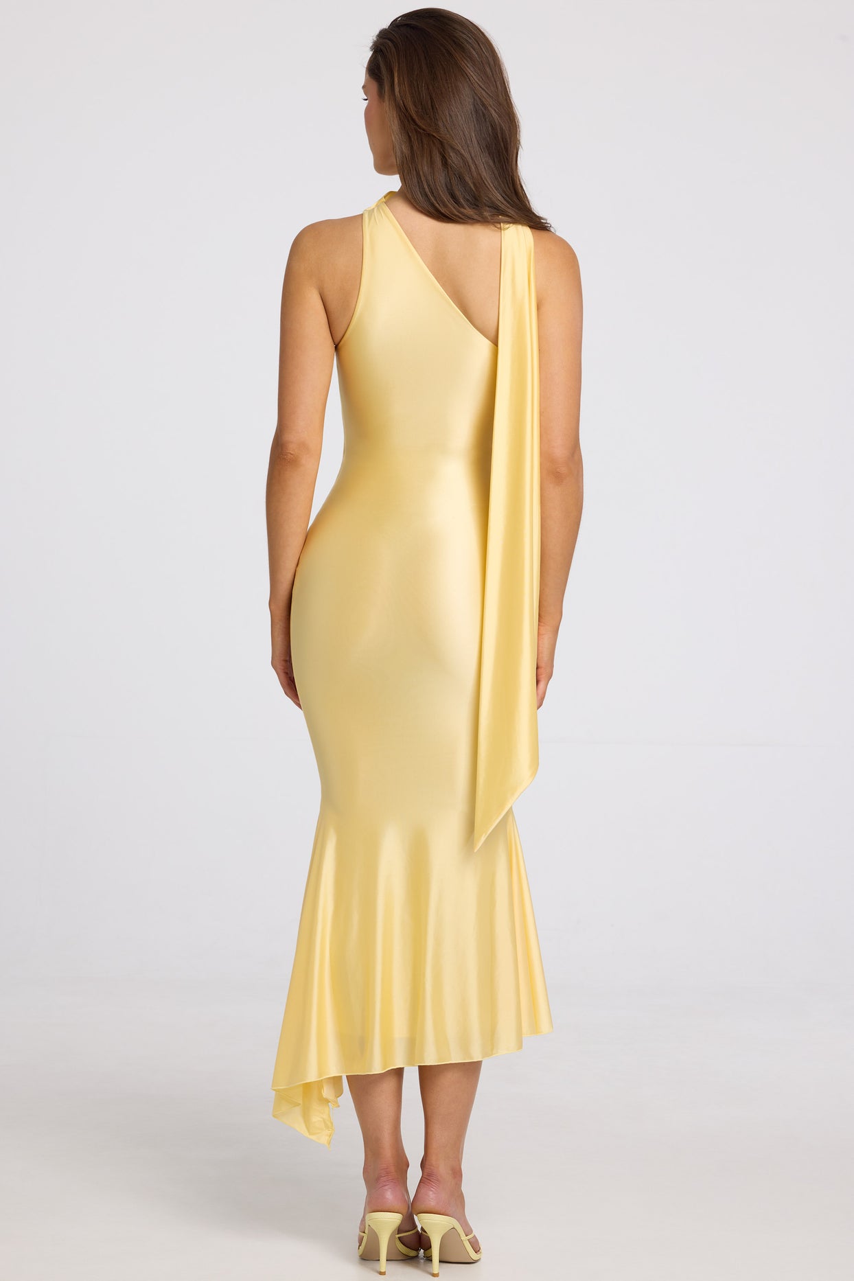 Asymmetric Scarf-Detail Midaxi Dress in Butter Yellow - 3