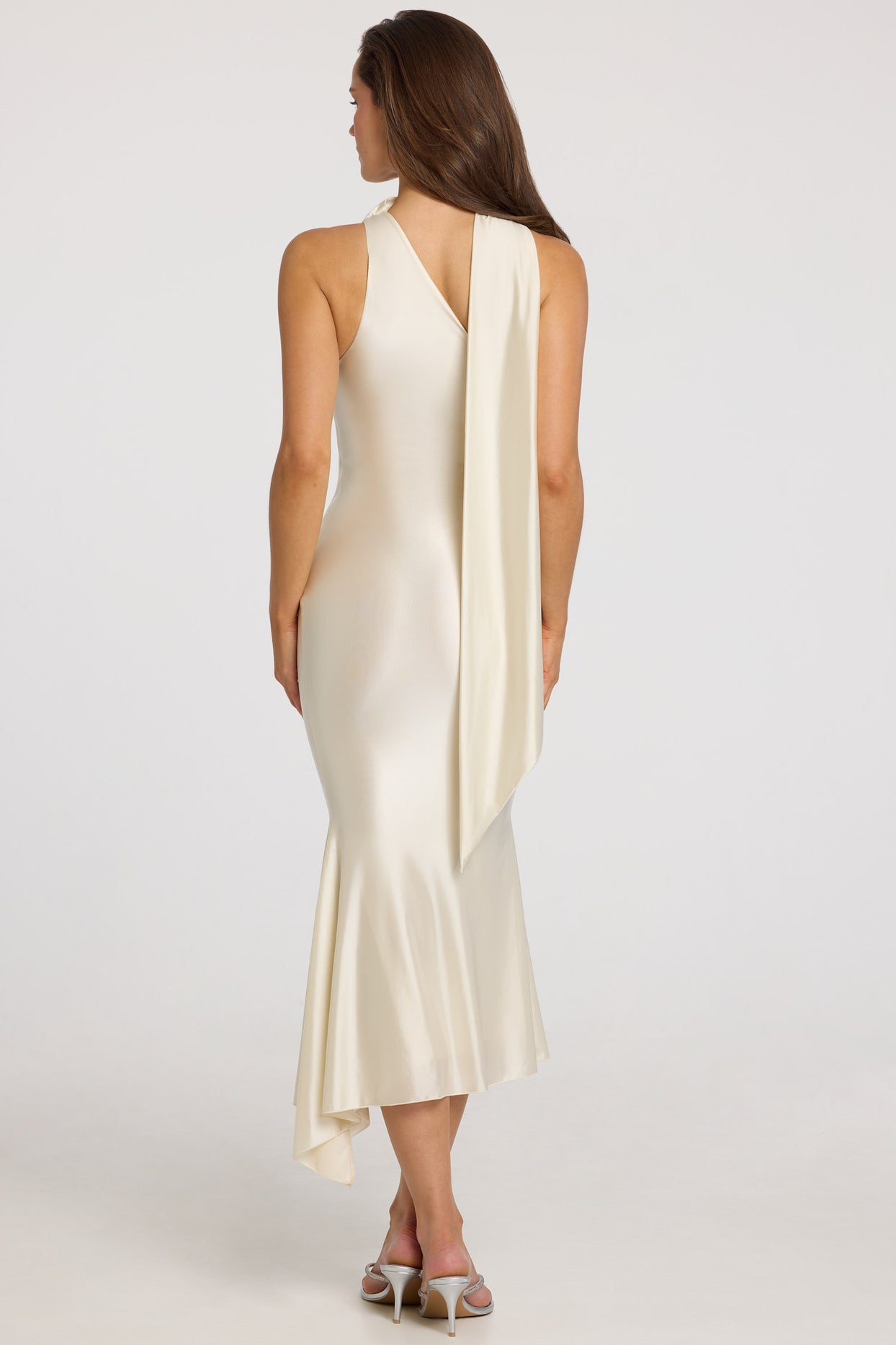 Asymmetric Scarf-Detail Midaxi Dress in Ivory - 3