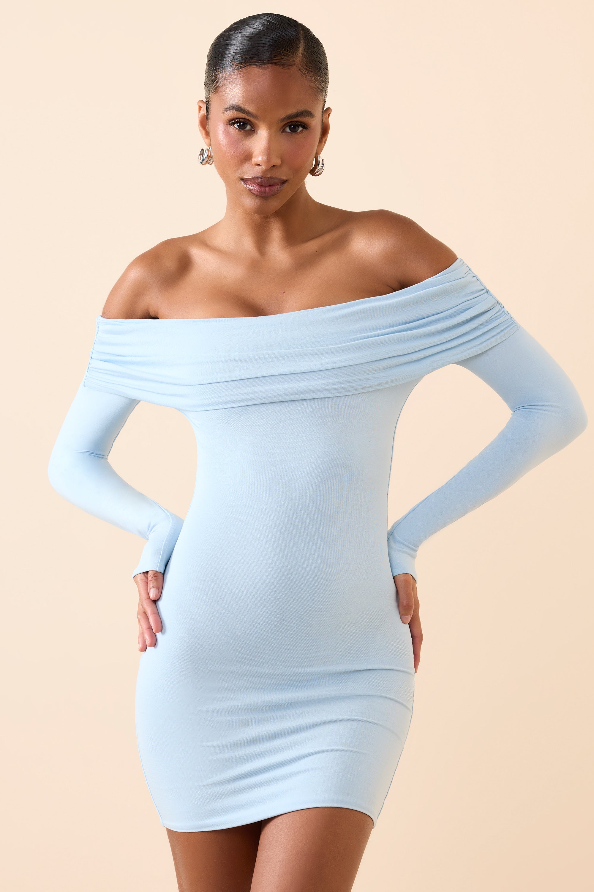 Oriana Modal Off-Shoulder Mini Dress in Ice Blue | Oh Polly