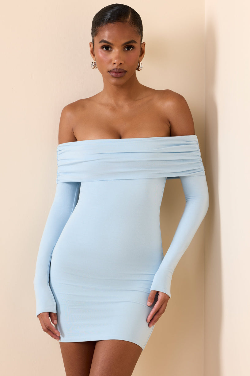 Modal Off-Shoulder Mini Dress in Ice Blue - 1