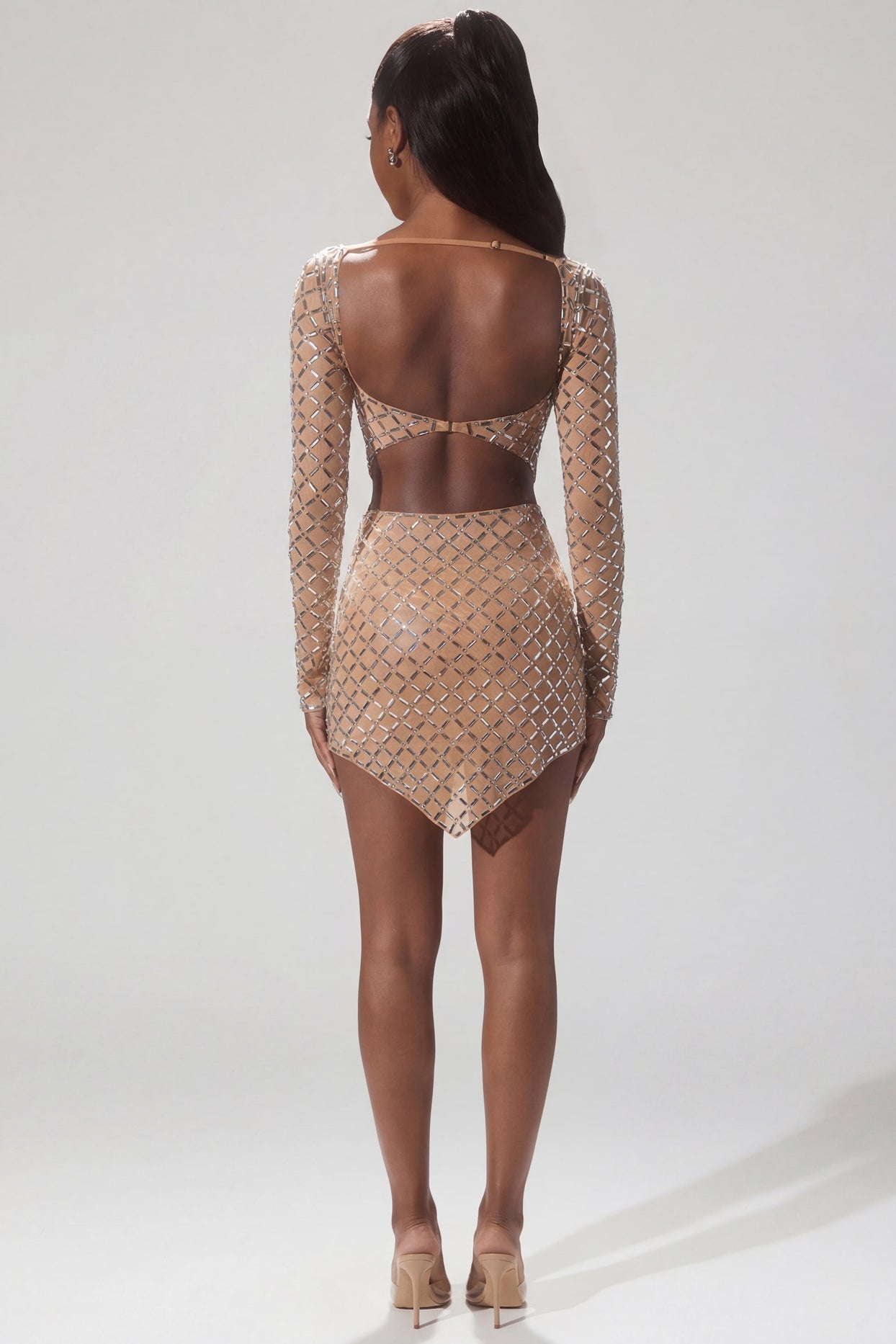Embellished Asymmetric Crop Top in Almond - 3