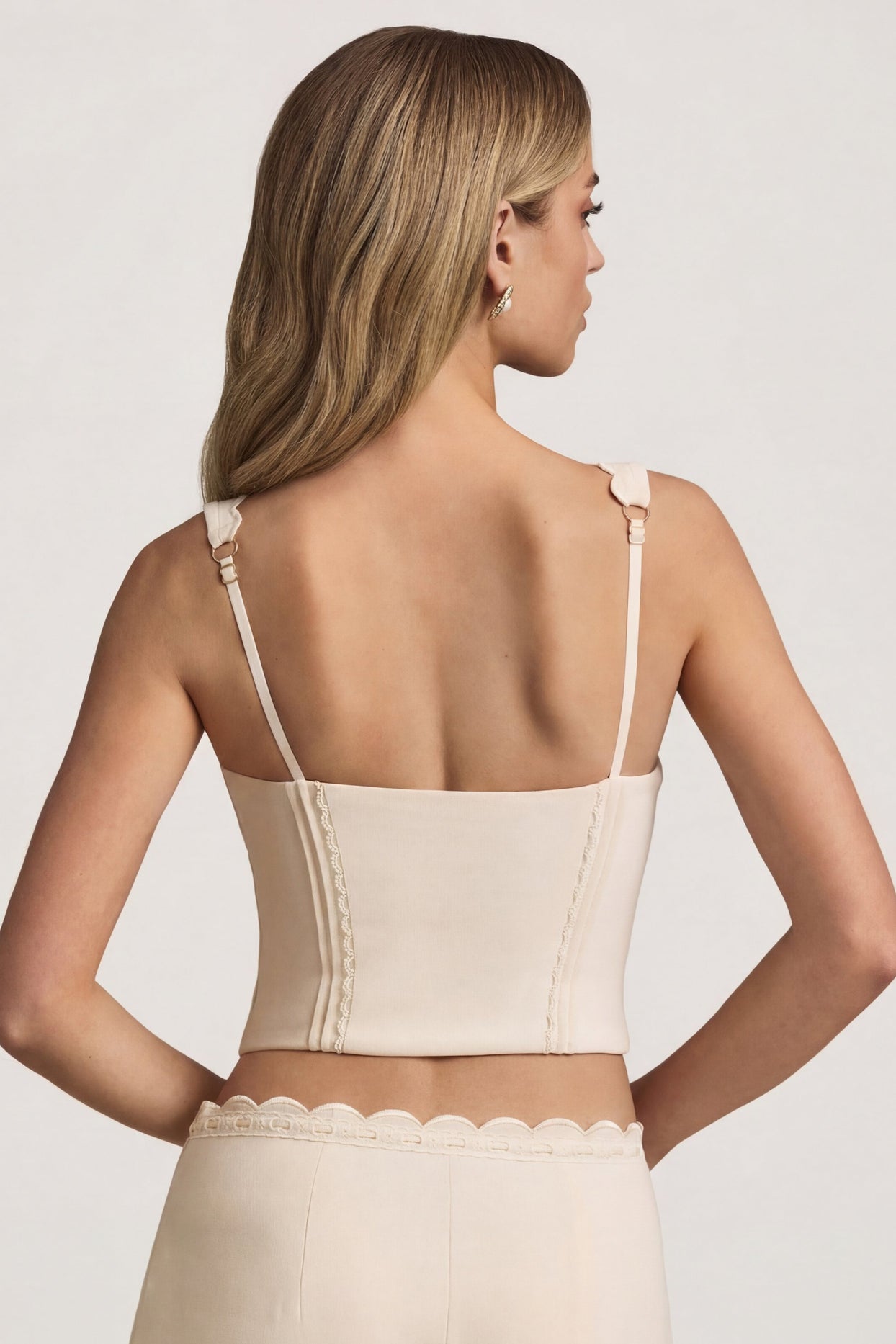 Plunge-Neck Scalloped Corset Top in Ivory - 2