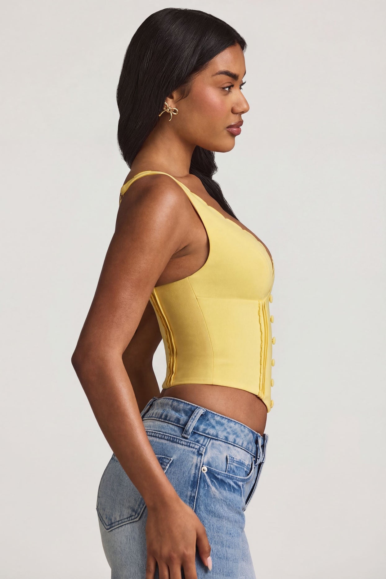 Plunge-Neck Scalloped Corset Top in Pastel Yellow - 3