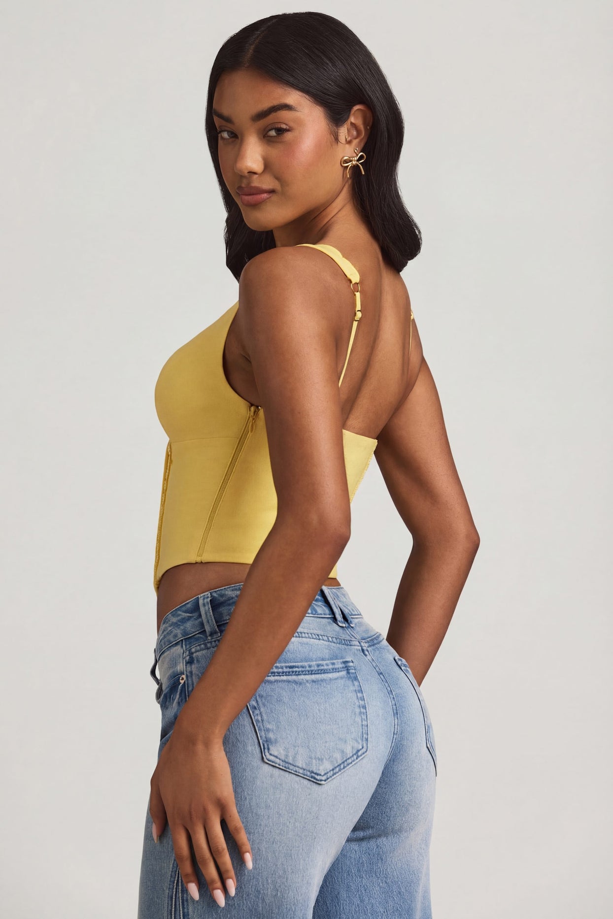 Plunge-Neck Scalloped Corset Top in Pastel Yellow - 7