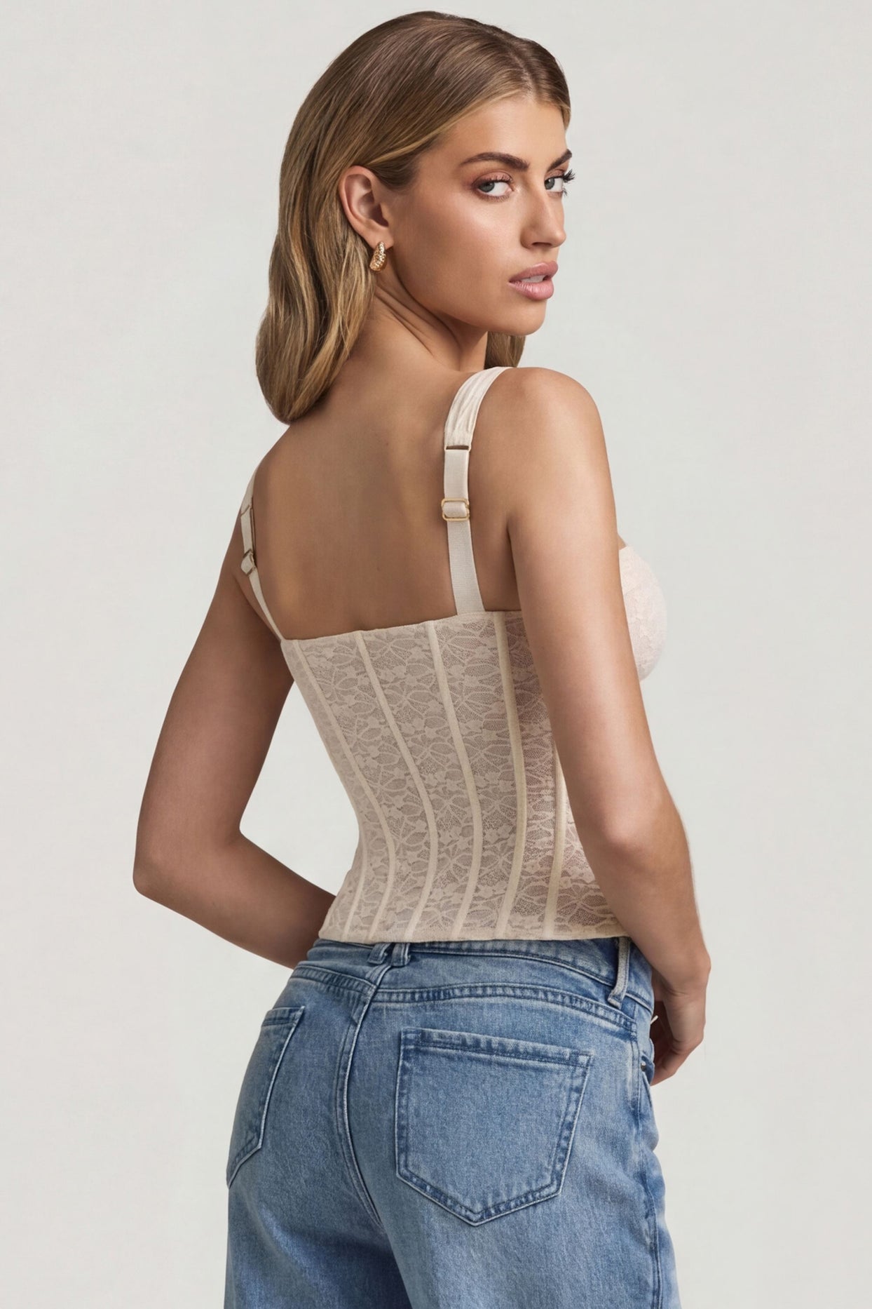 Underwired Lace Corset Top in Ivory - 2