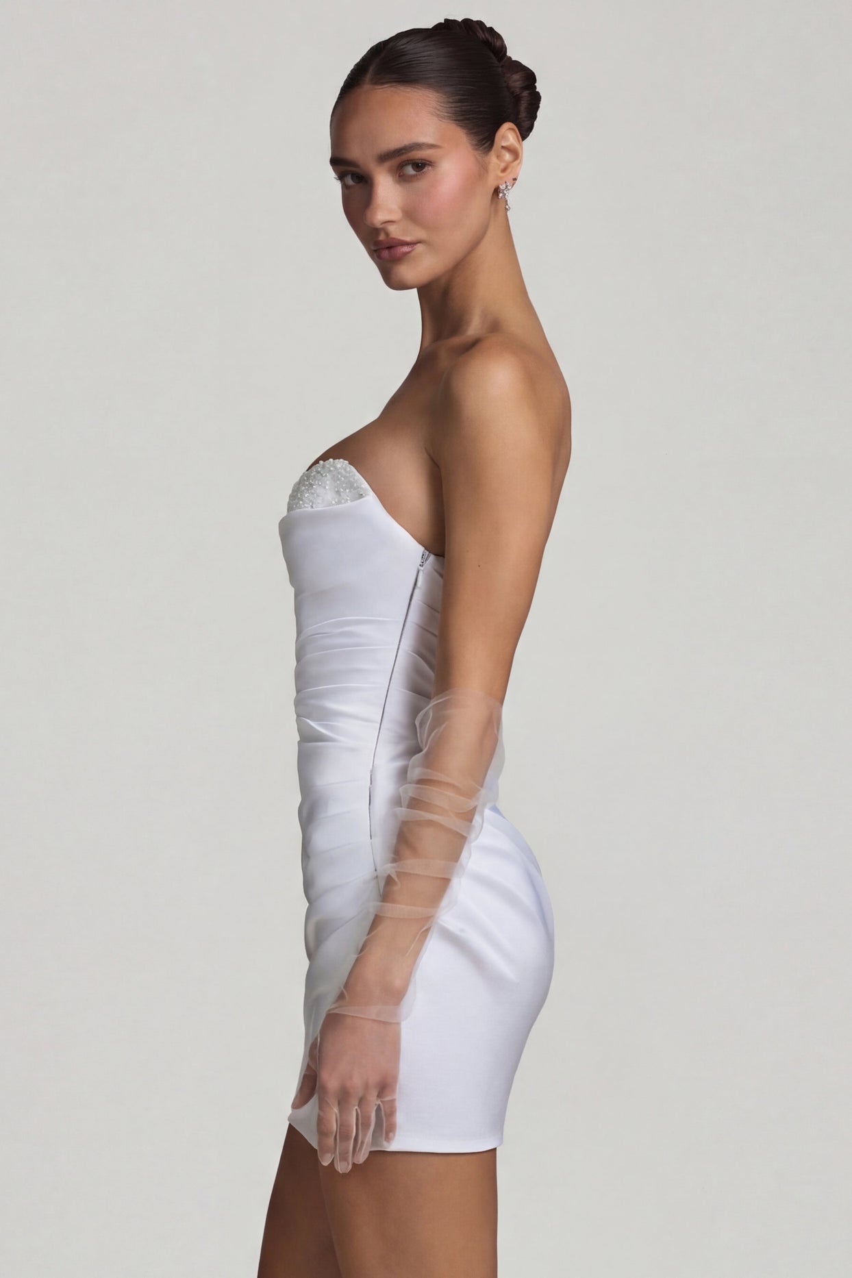 Ruched Corset Mini Dress in White - 4