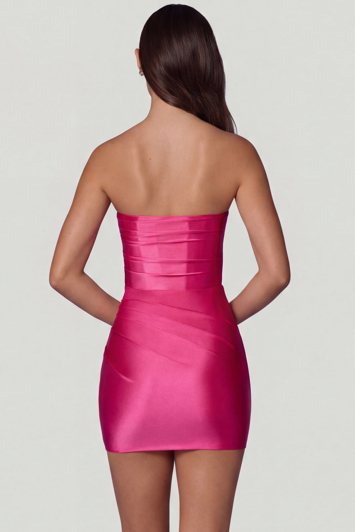 Ruched Bandeau Mini Dress in Hot Pink - 3