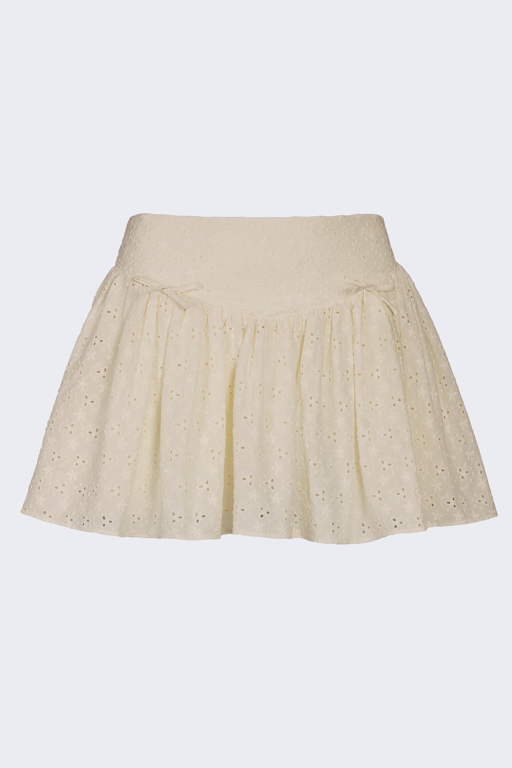 Bow-Detail Broderie Anglaise Mini Skirt in Ivory - 2